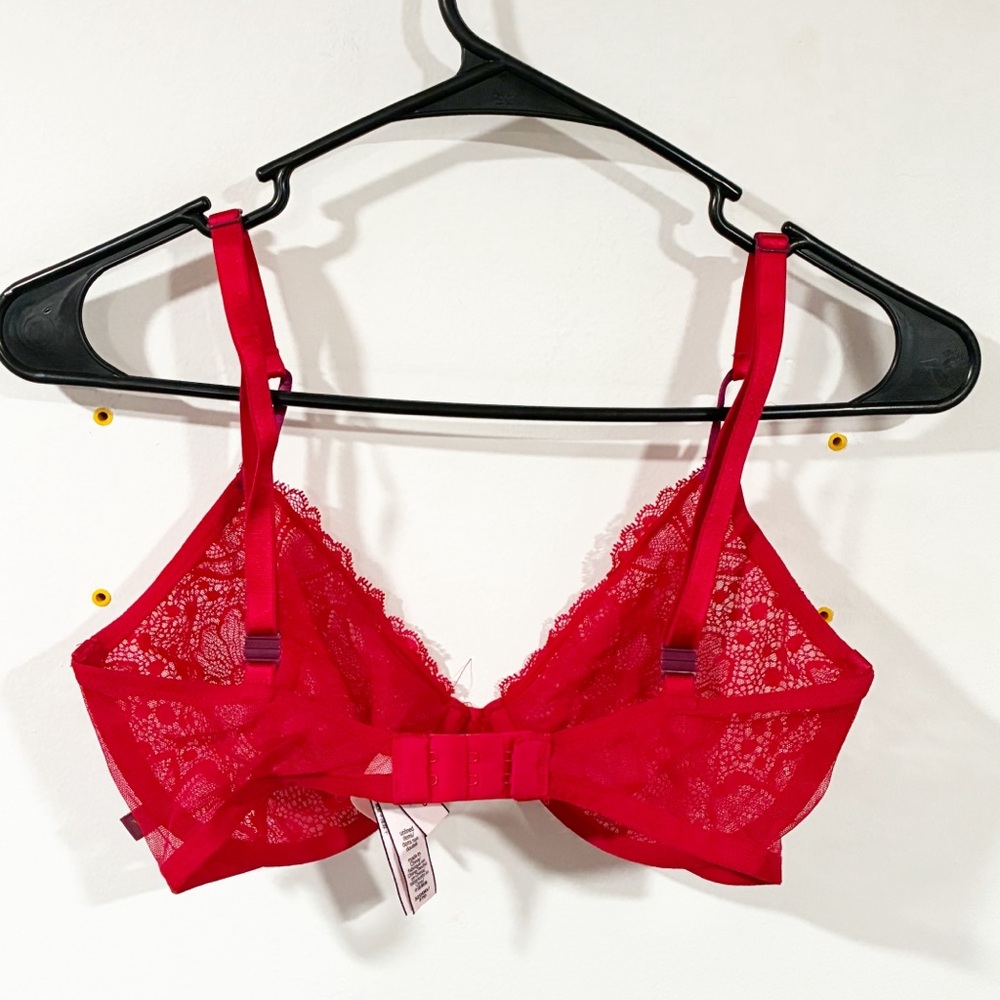 Victorias Secret 32DDD Unlined Demi Bra Red Mesh Sheer Lace Underwire - Picture 4 of 4